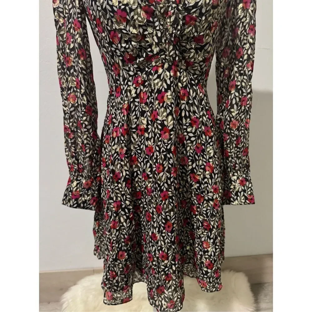 Kate Spade Metallic floral park clip dot silk blend mini dress 0